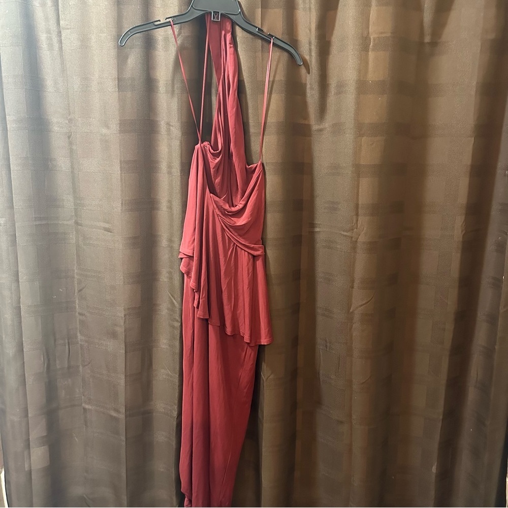 NWOT Reiss Xena Asymmetrical Halter Dress Dark Red Sz 2 $345 - Picture 4 of 12